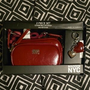Madden NYC Red Convertible Crossbody with Heart Keychain